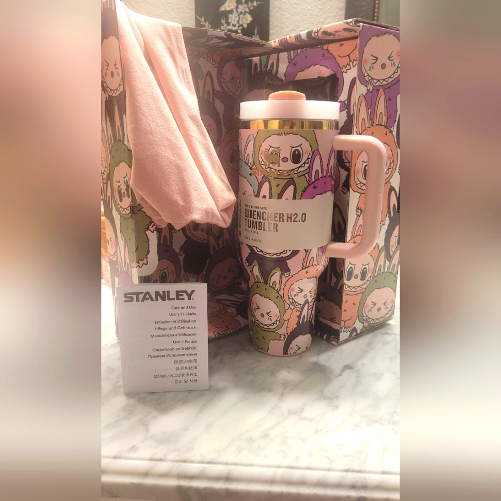 NIB Limited Edtion Labubu Stanley Cup 40oz Pink Stainless Steel Tumbler Gift Set